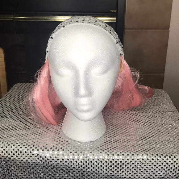 Pink Wig with Attached Glitter Bandana - Picture 1 of 6